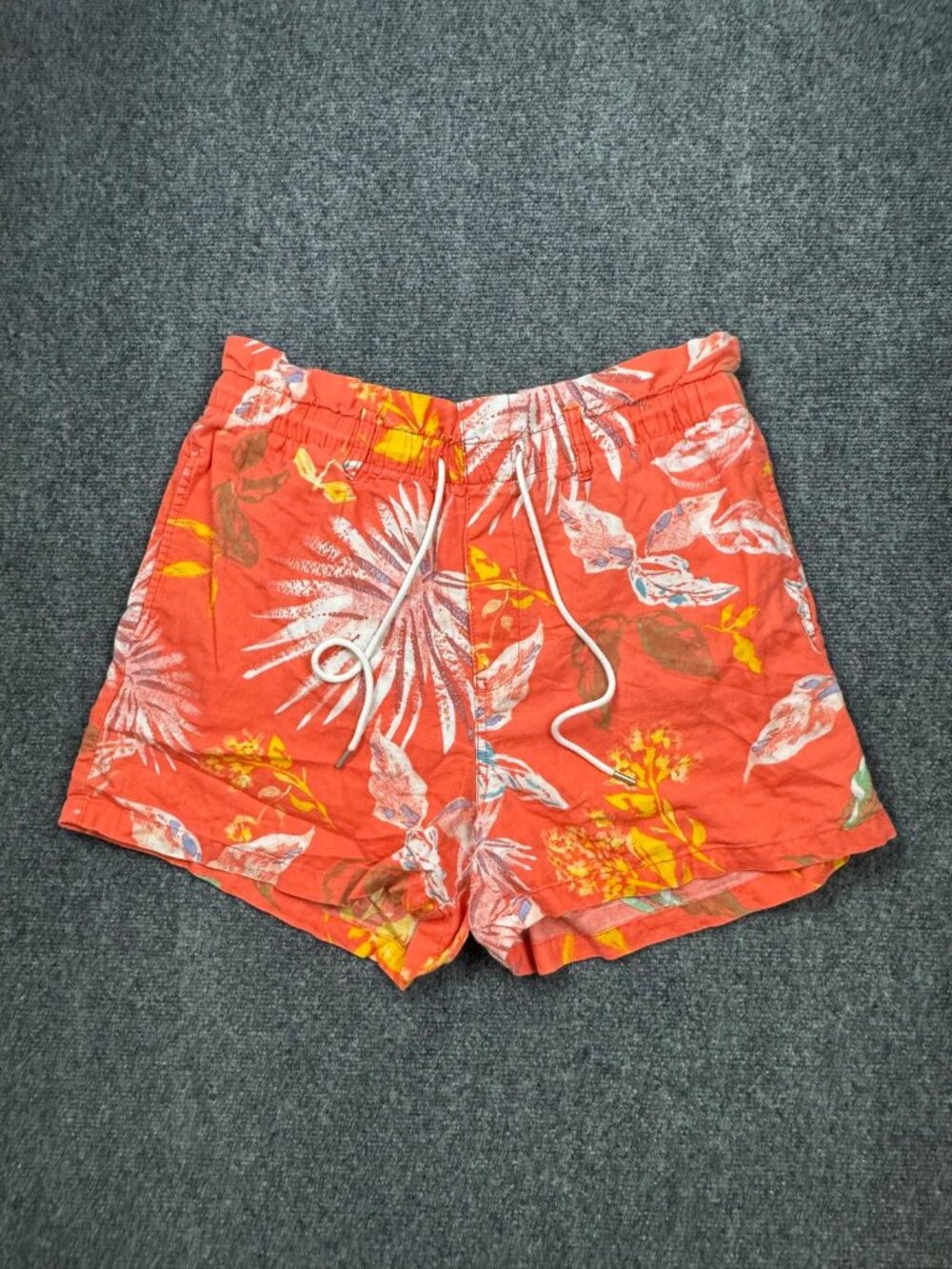GAP Women’s Orange Floral Linen Cotton Paperbag Drawstring Shorts Boho Beach L
